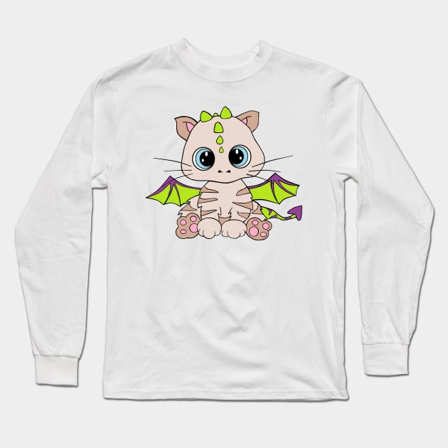 Baby Dragon Cat Long Sleeve T-Shirt by Arzeglup